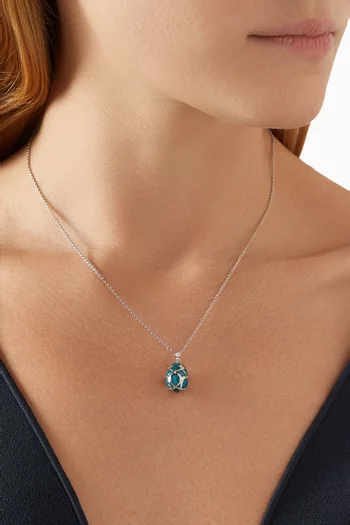 Guilloché Enamel & Diamond Petite Egg Pendant Necklace in 18kt White Gold