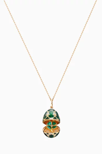 Heritage Diamond & Guilloché Clover Locket Necklace in 18kt Gold