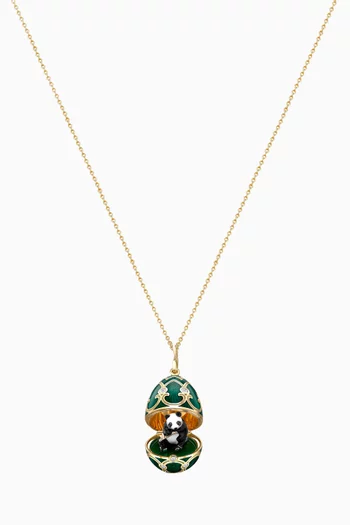 Heritage Diamond & Guilloché Panda Locket Necklace in 18kt Gold