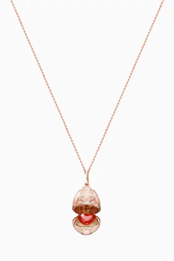 Heritage Diamond & Guilloché Heart Locket Necklace in 18kt Rose Gold