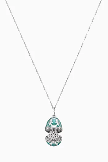 Heritage Diamond & Guilloché Snowflake Locket Necklace in 18kt White Gold