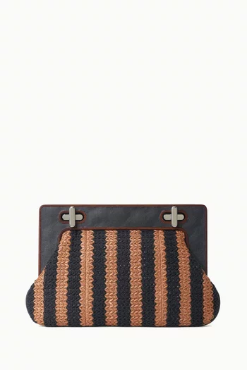 Alba Striped Clutch Bag in Leather & Raffia