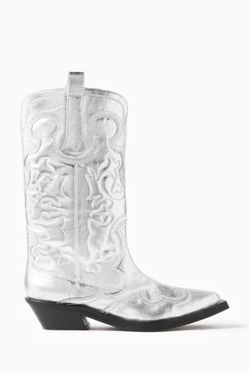 Mid-shaft Embroidered Western Boots