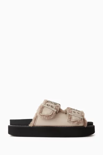 Buckle Flat Sandals in Leather