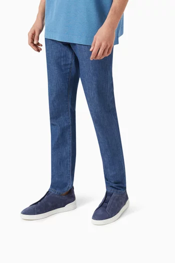 سنيكرز أسفل الكاحل مزين بحياكة ثلاثية شمواه