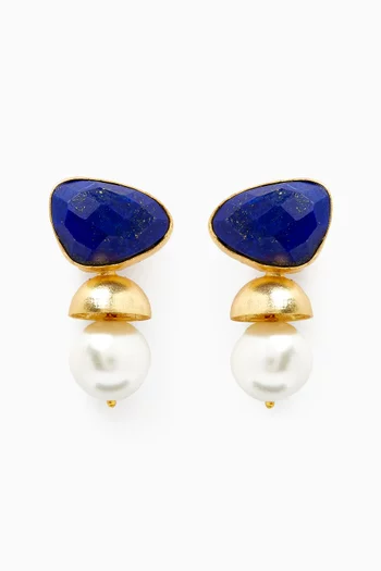 أقراط متدلية مرصعة باللؤلؤ برونز مطلي ذهب عيار 18