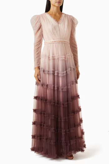 Ombre Ruffle Maxi Dress in Tulle