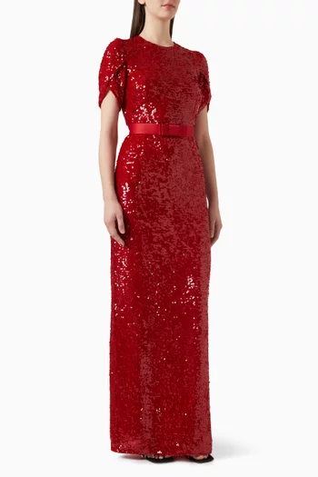 Belted Column Maxi Dress in Sequin