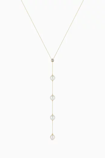 Diamond & Pearl Drizzle Lariat Necklace in 14kt Gold