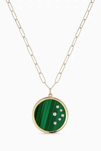 Malachite Medallion Paperclip Chain Necklace in 14kt Gold