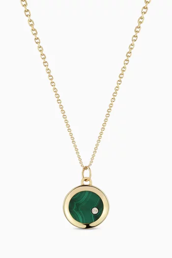 Malachite Diamond Dot Coin Necklace in 14kt Gold