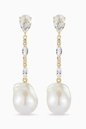 Baroque Pearl & Topaz Drop Earrings in 14kt Gold