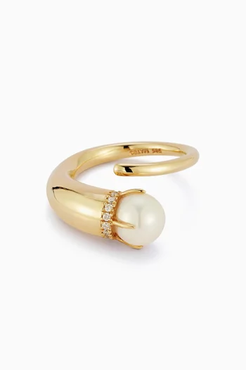 Diamond & Pearl Cornucopia Ring in 14kt Gold