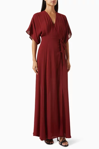 فستان وينزلو طويل بتصميم ملفوف بدرابيه فيسكوز