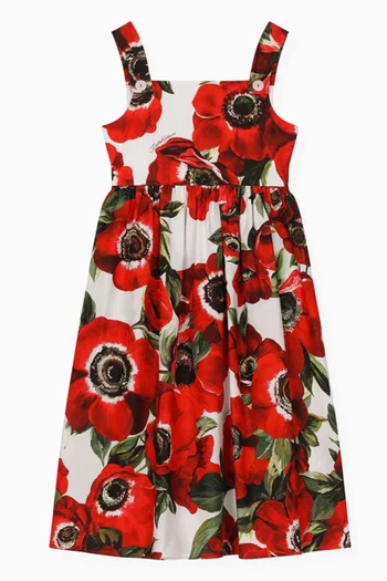 Anemone-print Midi Dress in Cotton-poplin