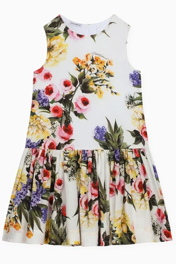 Garden-print Midi Dress in Cotton-poplin