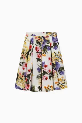 Garden-print Midi Skirt in Cotton-poplin