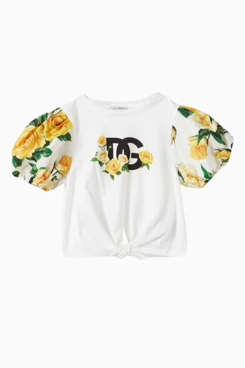 Flowering Puff-sleeve T-shirt in Cotton