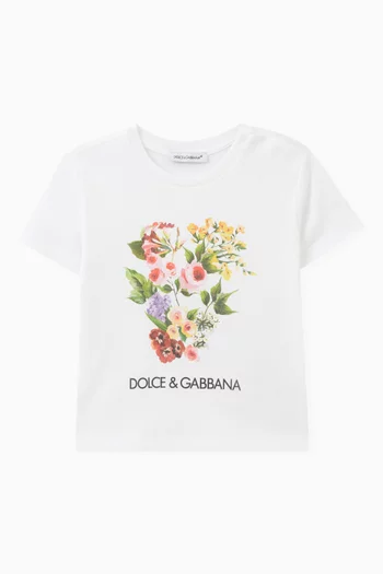 Floral-print Logo T-shirt in Cotton Jersey