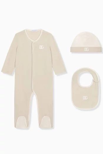 Romper, Bib and Hat Gift Set in Cotton