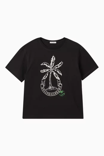 Palm Tree-print T-shirt in Cotton Jersey