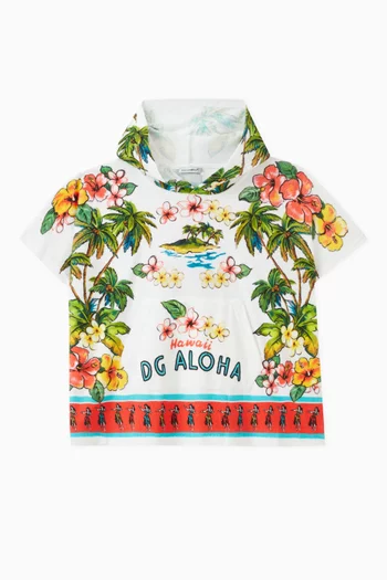 Hawaiian-print Poncho in Terry-cloth