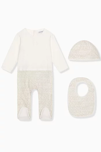 Romper, Hat and Bib Gift Set in Cotton