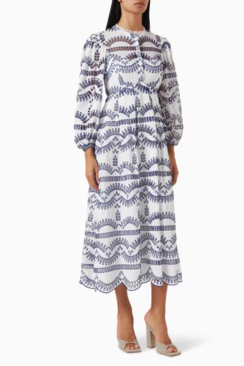 Kaika Midi Dress in Cotton-blend Broderie