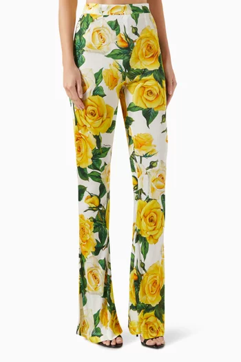 Floral-print Flared Pants in Organzine