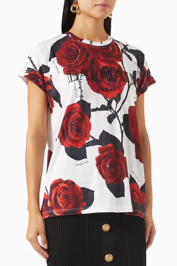 Red Roses Print T-shirt in Jersey