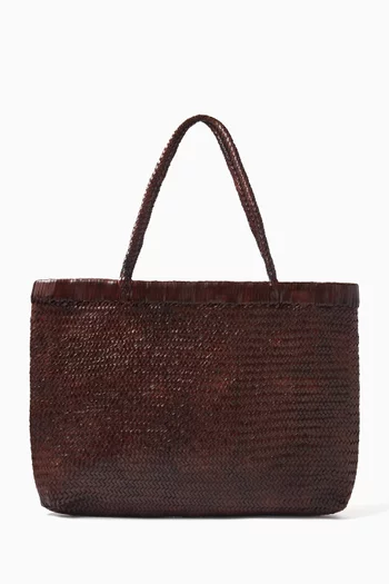 Wide Bagu Woven Tote Bag in Leather