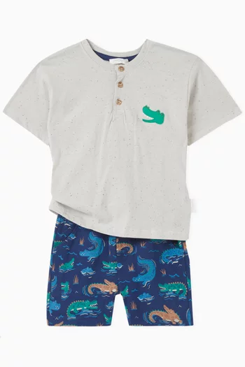 2-piece Crocodile-print T-shirt & Shorts Set