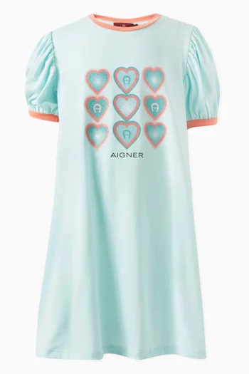 Hearts & Logo-print Dress in Cotton Jersey