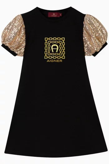 Sequin-embellished Logo Dress in Cotton-jersey