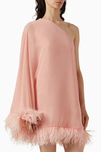 One-shoulder Feather Mini Dress in Crêpe