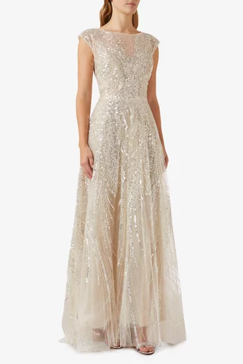 Embellished Cap-sleeve Gown