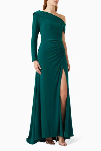 Ruched Drop-shoulder Gown in Jersey