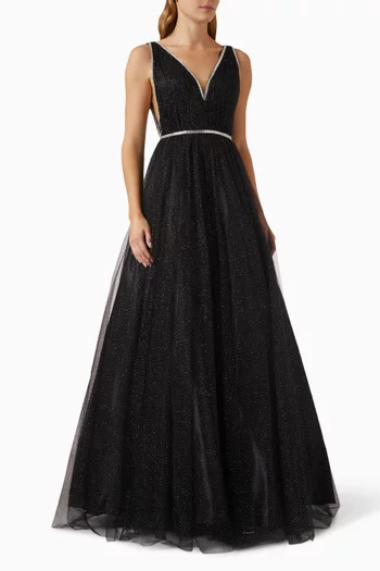 V-neck Sparkle Ball Gown in Tulle