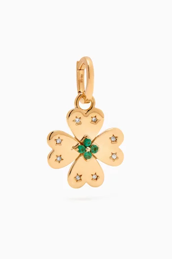 Emerald & Diamond Clover Hinged Charm Pendant in 14kt Yellow Gold