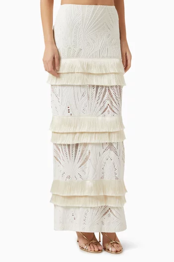 Fringe Trim Maxi Skirt in Lace
