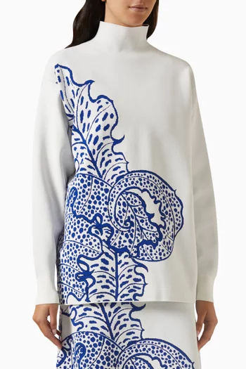 Leaf Print Sweater in Jacquard