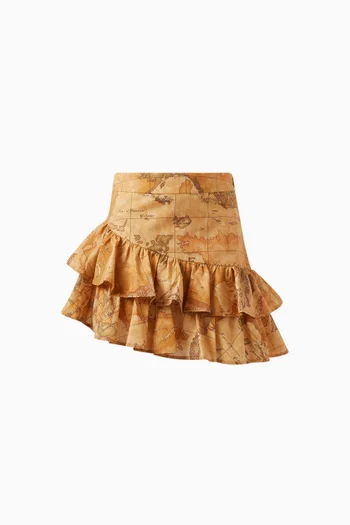 Geo Map Ruffles Skirt in Cotton