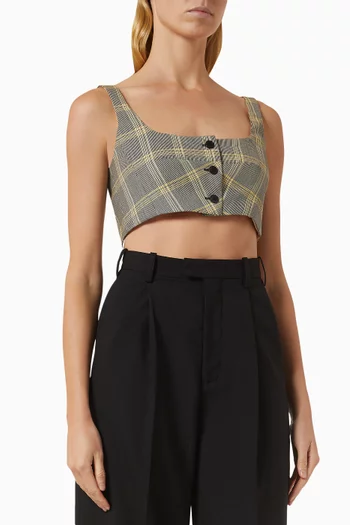 Checked Crop Top in Technical Wool-blend