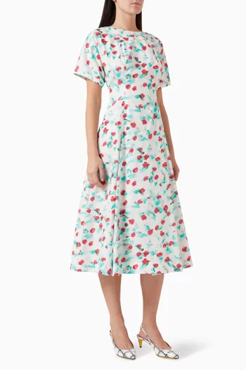 Reverie-print Midi Dress in Cotton Poplin