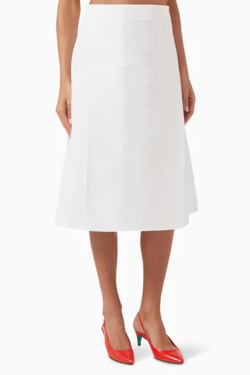 Box Pleat Flared Midi Skirt in Cotton