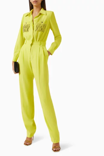 Embellished-pocket Jumpsuit in Crepe