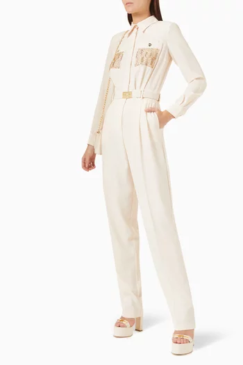 Embellished-pocket Jumpsuit in Crepe