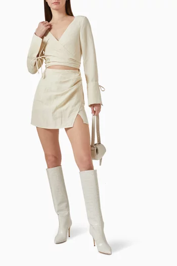 Wrap Long Sleeve Mini Dress in Linen