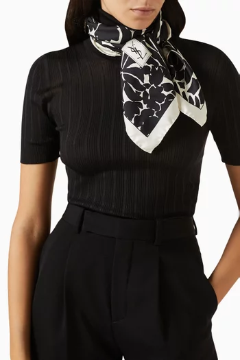 Square Leaves Print Scarf in Organic Silk