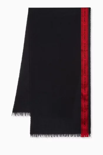 Colour-block Logo Scarf in Wool & Silk